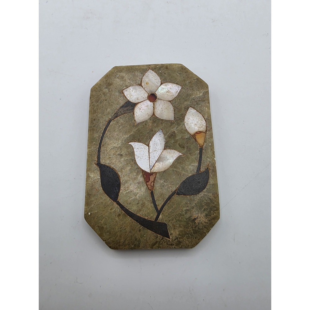Vintage‎ Indian Soapstone Trinket Box Floral Inlay Hand Carved SERRV Decor - Picture 5 of 8